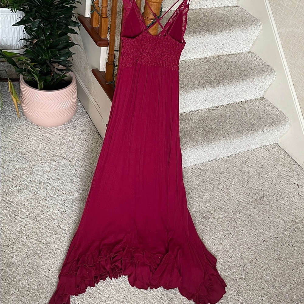 Free People Adella Elegant Maroon Lace Maxi Dress Small - Picture 7 of 16